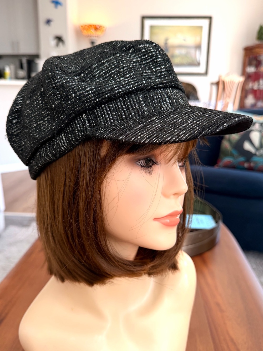 Target Black Metallic Newsboy Cap Women’s XS S One Size 21” Sparkle Hat